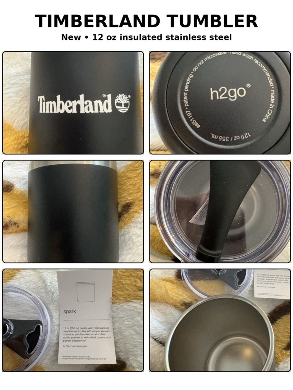 Timberland x h2go 12 Oz Insulated Tumbler Black Stainless Steel New